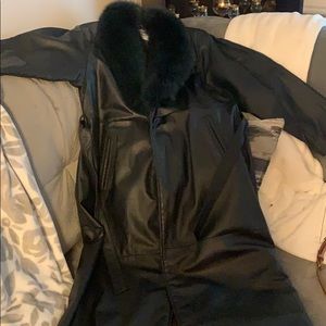 Leather coat with fur